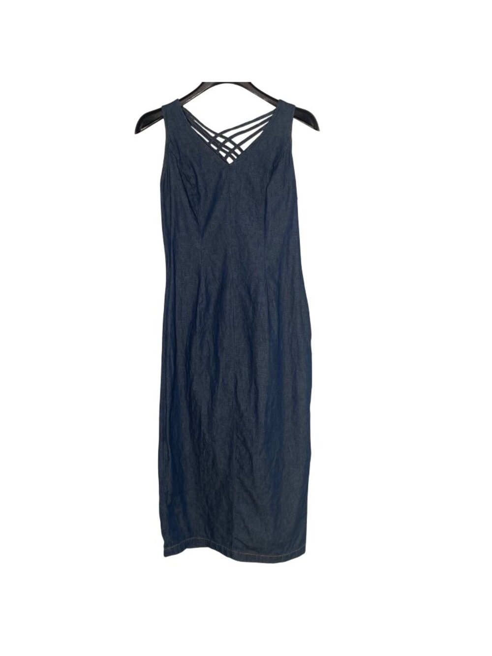 VTG Y2K Joni Blair Denim Criss Cross Back Midi Dress Sz 9 (Jrs) 90s Strappy
